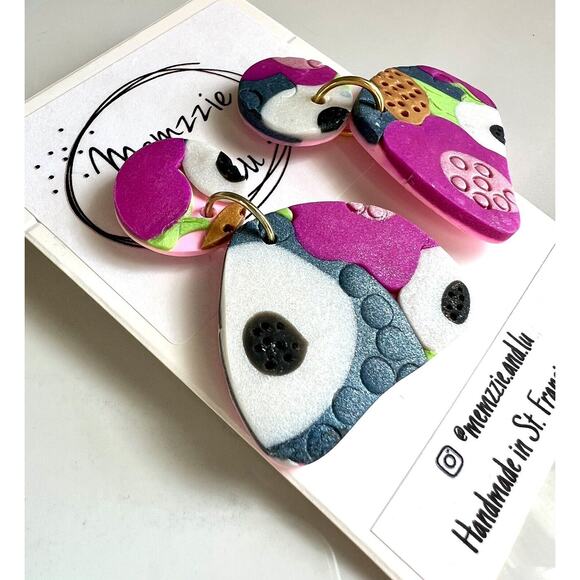 Handmade Polymer Clay Earrings Handcrafted Artwork Floral - Picture 5 of 6